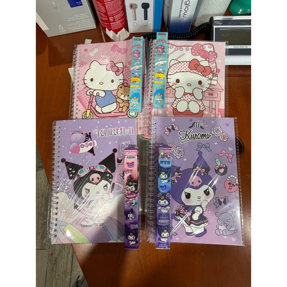 Sanrio Hello Kitty Kuromi 8pc Stationery Set Notebooks and Pencil Cases Kawaii